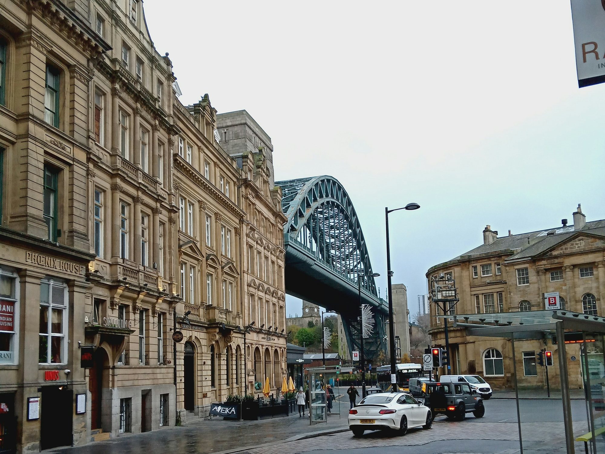 The Tyne Bridge above a street in Newcastle